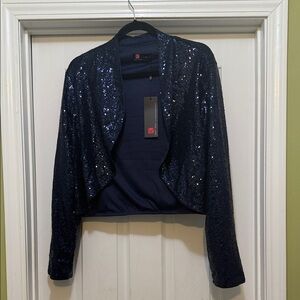Kancy Kole Navy Sequin Bolero Shrug Jacket 2XL